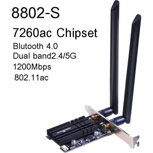 Dual band Intel 7260 PCI-e slot Wireless Wifi Adapter 2.4G/5Ghz Bluetooth 4.0 7260ac Wi-fi Card For PC