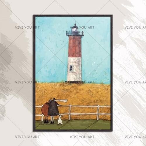 Pure Handmade Oil Painting On Canvas "Wheat Field With Lighthouse" High Quality Hand-painted Creative Work Living Room Decorate