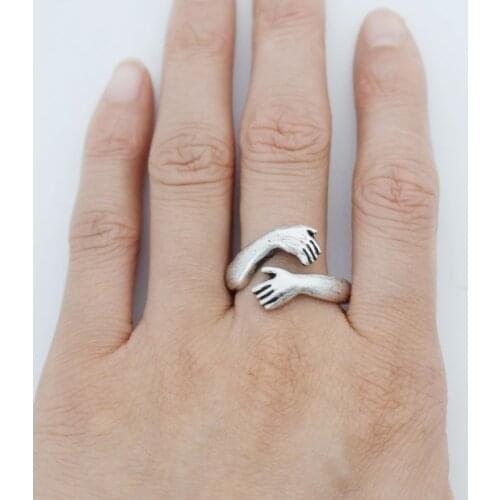 Creative Romantic Hands Hug Ring Cute Rretro Adjustable Finger Ring Family Lover Gifts
