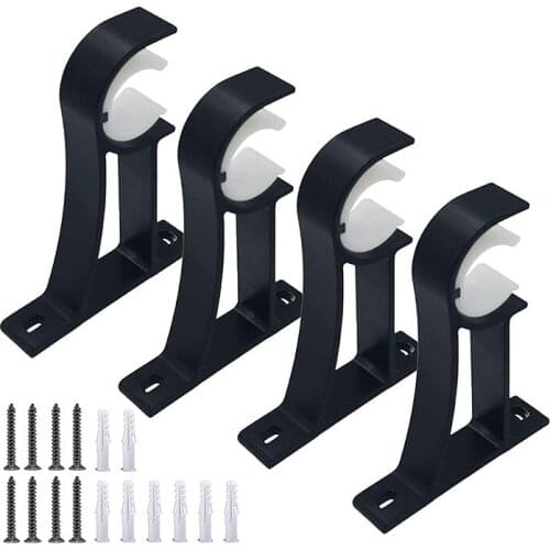Curtain Rod Bracket, Curtain Rod Holders Brackets Black 4 Pack Heavy Duty Curtain Rod Hooks for Drapes