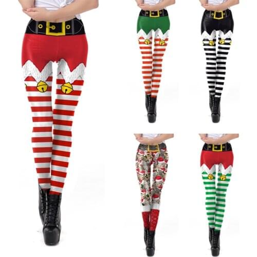 New Sexy Women Legging Christmas Bells Red White Stripes Printing Fitness leggins Fashion Slim High Waist Leggings Woman Pants