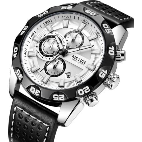 Megir Top Brand Mens Watches Luxury Chronograph Sport Quartz Watch Men Clock Leather Wristwatches Relogio Masculino Reloj Hombre