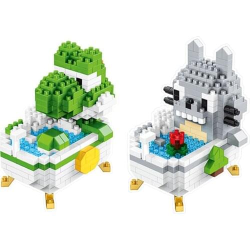 Lovely japan cartoon figures building brick bathtub YOSHI micro diamond block TOTORO soak in the bath nanobrick toy for gifts