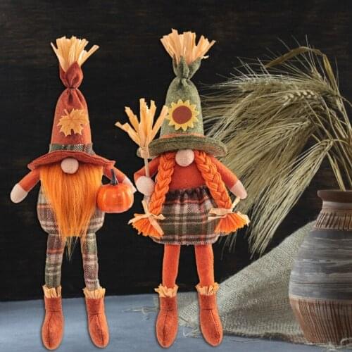 Cute Harvest Festival Maple Leaf Scarecrow Long-Legged Dwarf Doll Ornaments Gnome Spring Flowers Elf Home Farmhouse Kitchen Tray