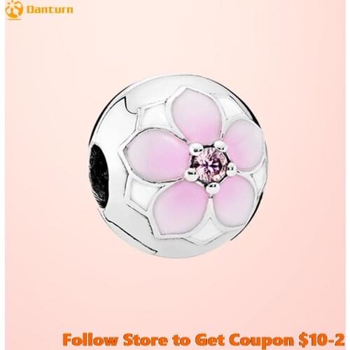 Fashion 925 Sterling Silver Beads Silver Magnolia Bloom Clip Charms fit Original Pandora Bracelets Women DIY Jewelry