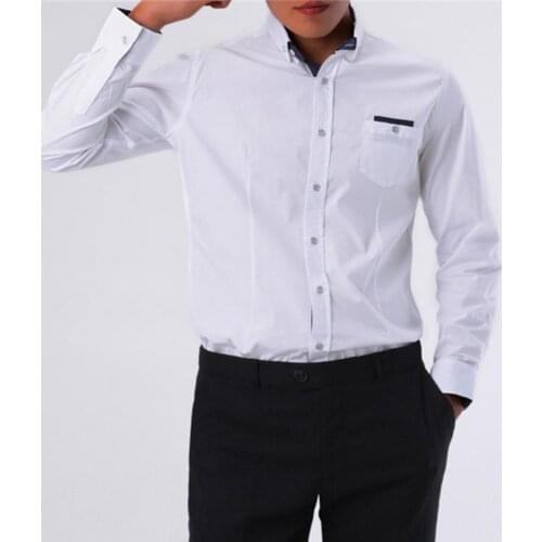 2021 New Formal Long Sleeve Pocket Decor Business Shirt Breathable Solid Color Lapel Men Polyester Shirt Workwear