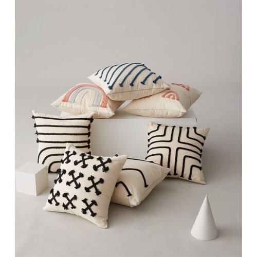 Moroccan Style Cushion Cover 45x45cm Geometric Black Stripe Throw Pillow Cover Embroidered For Living Room Chair Sofa Home Decor