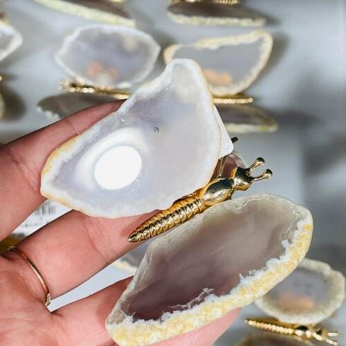 NEW!!Natural Agate Slice Butterfly Stones Quartz Home Decor Gift