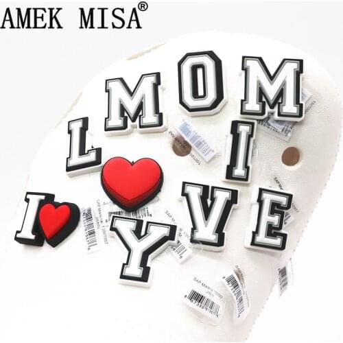 Original 26 Letters Shoe Charms Decoration PVC Red Heart Shoe Buckles Accessories fit Bands Wristband Kids Party X-mas Gifts