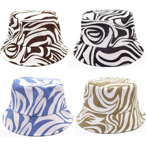 2021 New Fashion Summer Cotton Zebra Striped Print Bucket Hats Hip Hop Reversible Fisherman Caps For Women Men