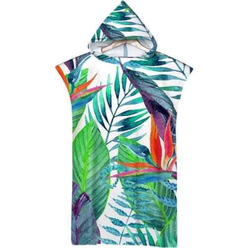 Green Leaf Microfiber Printed Hooded Beach Towel For Adults Quick Dry Swimming Poncho Bath Towel With Cloak Bathrobe