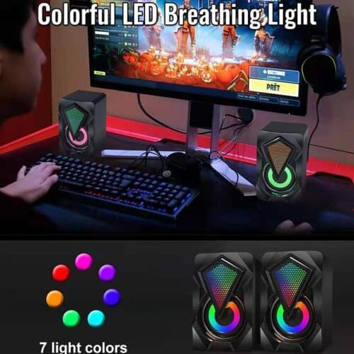 USB Wired Computer Speakers Deep Bass Sound Box Speaker Powerful Subwoofer Multimedia Loudspeakers Colorful LED Light Laptop