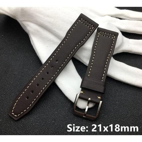 Luxury Brand 21mm Dark Brown Genuine Leather Watch belt Watchbands For IWC/PORTUGIESER CHRONOGRA strap Silver Buckle logo on