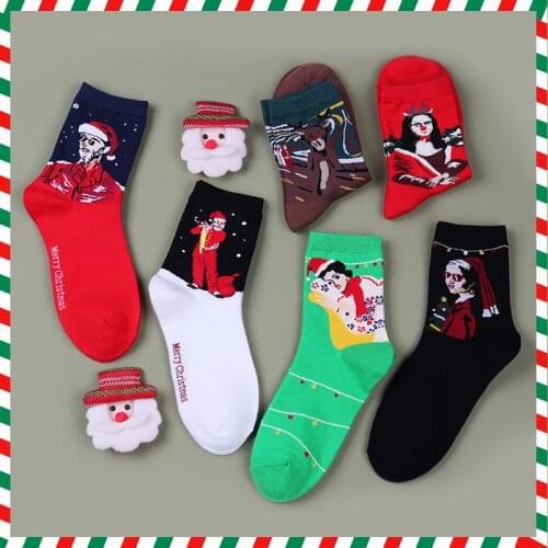 Merry Christmas Red Style Winter Retro Women Art Van Gogh Mona Lisa Famous Painting Socks Oil Funny Happy Santa Claus Socks Gift