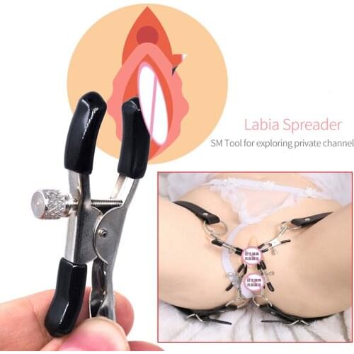 Strapon Labia Clip Nipple Clamp Wrap Around Thigh Labia Spreader Strap Clit Stimulator Vagina Speculum SM Bondage Female Sex Toy