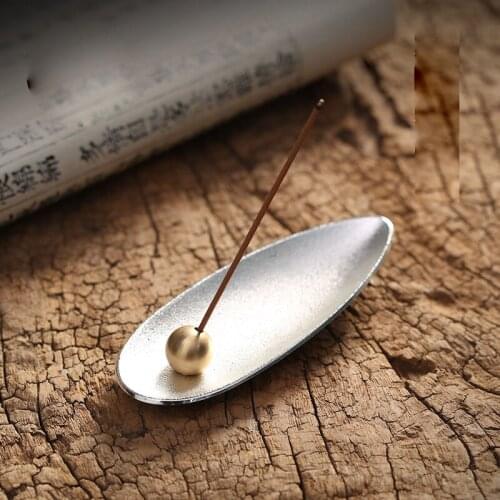 Incense Burner Plate Vintage Zinc alloy 11*4.4cm with Removable Brass Ball Aromatherapy Tool Incense Holder