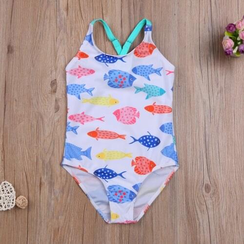 Comfortable and Breathable Swimwear for Baby Girls Suspender Jumpsuit Fish Dinosaur Print Sleeveless Round Neck Beach Clothes
