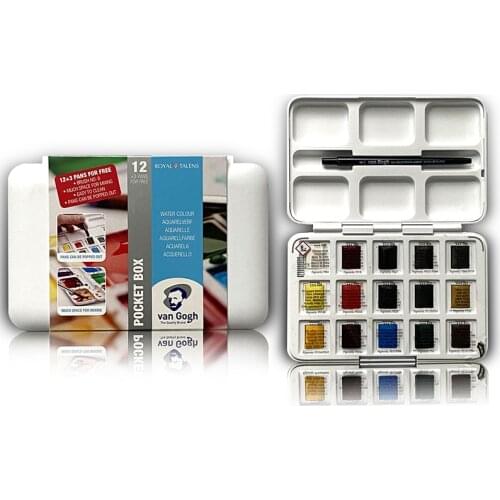 Van Gogh Solid Watercolor Set 15color New Pack with Brush Watercolor Set Aquarela Acuarelas Profesionales Art Supplies