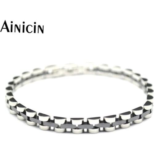 Top-Quality Fashion Male Gift Jewelry 316L Stainless Steel With Rhombic Section Blue Ceramic Bracelet Never Fade For Men