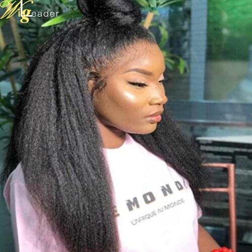 Wigleader Kinky Straight Remy Human Hair Lace Front Wigs Italy Yaki Preplucked Lace Frontal Wigs Bleach Knot Hair Wig Swiss Lace