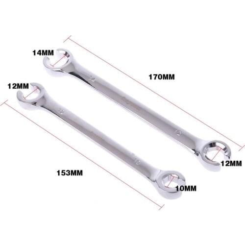 X7AE 2Pcs 10x12mm 12x14mm Flare Nut Wrench Brake Pipe Spanner Set Six Point Socket Tools For Vehicle Repairing