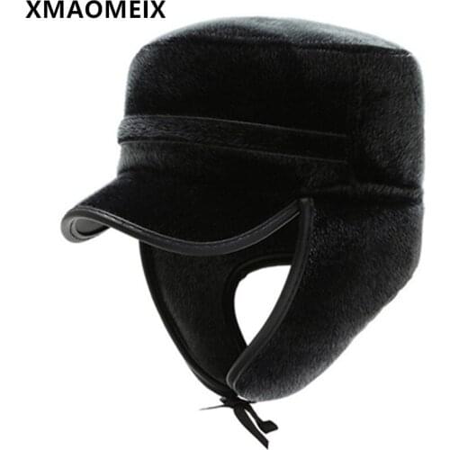 XMAOMEIX New Winter Plus Cashmere Warm Thick Mens Bomber Hats Fluff Earmuffs Cap Men Flat Top Military Caps Dads Winter Hat
