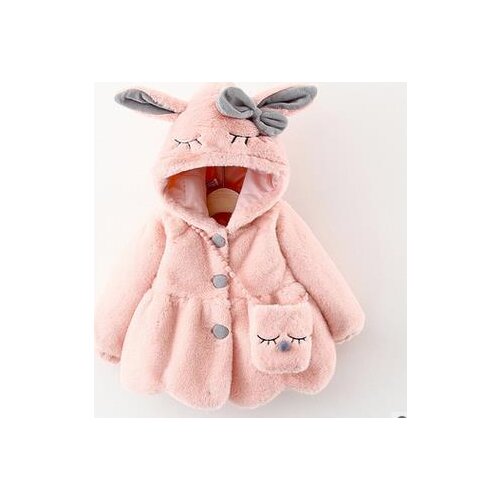 1-4Y Kids Girls Warm Coat Cute Rabbit Ears Hooded Long Sleeve Jacket with Crossbody Bag Buttons Fall Winter Soft Wool Coat