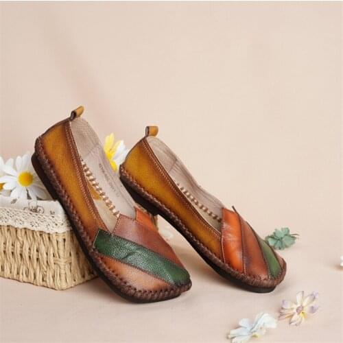 Spring/summer 2021 new color matching soft soles shoes for women leather handmade retro soft soles four shoes