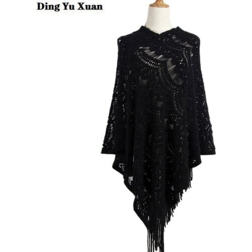2020 Spring Asymmetric Style Crochet Poncho Fashion Jumper Hollow Out Cloak Sweater Women Knit Pullover with Tassel Cape Femme
