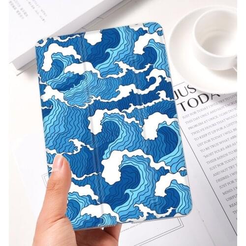 Ipad 2 3 4 White Leather PU Hard Back Case Blue Sea Wave Cover Protective For 2020 iPad Pro 11 12.9 10.5 7.9 inch Mini 1 2 3 5