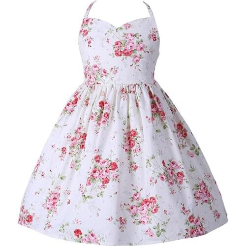 Baby Girl Sling Vest White Dress Pastel Pink Printed Flower Cute Wedding Party Outfit for Kids Size 6M 12M 2 3 4 5 6 8 Years Old