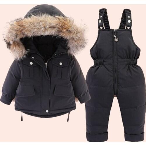 Winter Childrens Clothing Set Suit Down Jacket + Bib PantsTwo-piece Boy Girl -30 Winter Outerwear Snowsuit Ski Suit Thickened