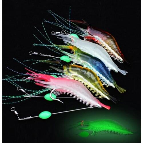1/5pcs/lot 9cm 6g Luminous Shrimp Silicon Soft Artificial Bait With Hooks Swivels Anzois Para Pesca Sabiki Rigs Fishing Tackle