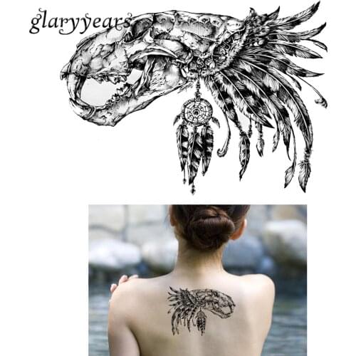 1 Sheet Beauty Decal Waterproof Tattoo Sticker KM-034 Dinosaur Bone Dreamcatcher Indian Feather Design Temporary Body Art Tattoo