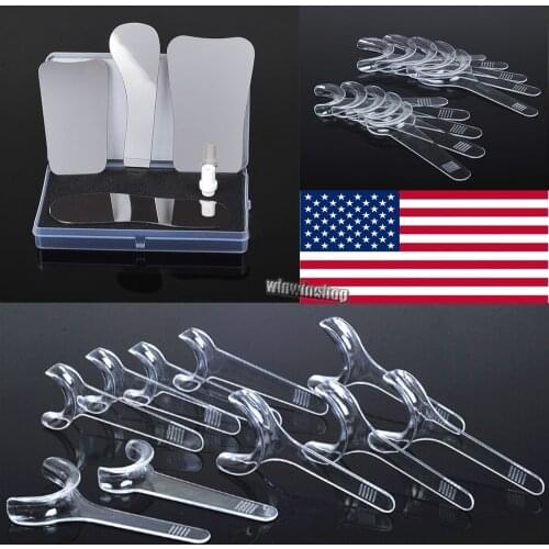 1Set/4pcs Dentist Oral Orthodontic Intraoral Stainless Steel Photographic Mirrors+10pcs Retractor Mouth Cheek Openers