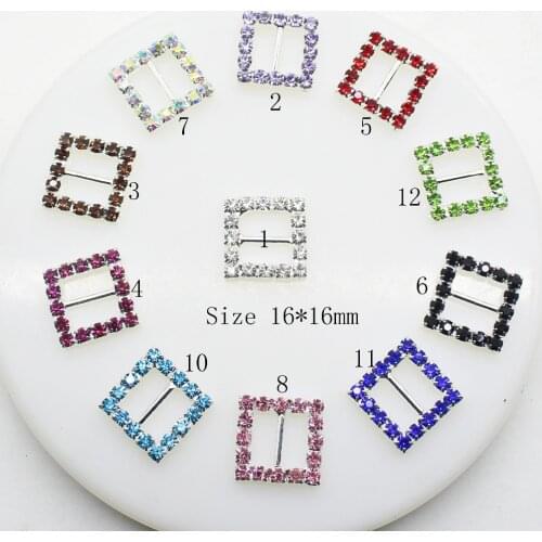 2017 New 10pcs/lot 16mm Square Multicolor Rhinestones Buckles Metal Diamante Diy Hair Accessory Bling Wedding Ribbon Fitting