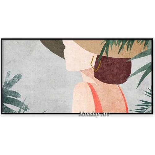 100% Hand Painted Abstract Flowers Girl Hair Wall Art Canvas Painting Bird Nordic Poster Art Wall Pictures For Living Room