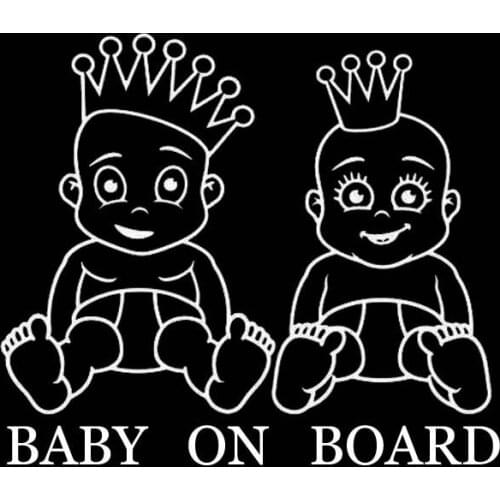 16CM*13.7CM Vinyl Car Sticker Decal Baby On Board Boy And Girl Personalized Crown Black/Silver C10-00601