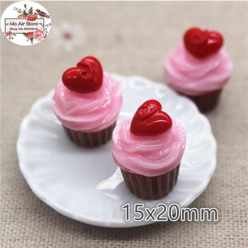 3D heart pink cake dessert 10PCS resin Flat back Cabochon Miniature Food Art Supply Decoration Charm Craft