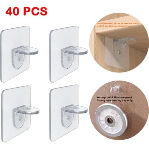 4/12pcs Closet Support Pegs 90° Plastic Cabinet Shelf Supports Adhesive Free-punching Wall Hangers Clips