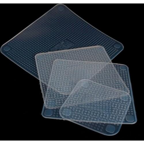 4Pcs Non Slip Stretchy Mats Clear Silicone Food Wraps Reusable Fresh Keep Seal Covers for Microwaves Refrigerator Kitchen Tools