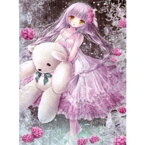 5D Diy Diamond Painting Cartoon Girl Bear Doll Cross Stitch Diamond Embroidery Rhinestones Mosaic Girls Room DecorationsZP-4538
