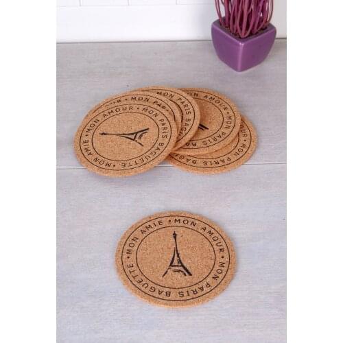 6 pcs Round Cork Coaster C-MM-802-3