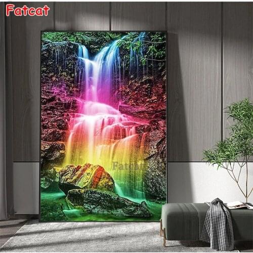 Diamond Embroidery Natural scenery colorful waterfall Diamond Painting Full Square round drill Mosaic Cross Stitch Art PP2410