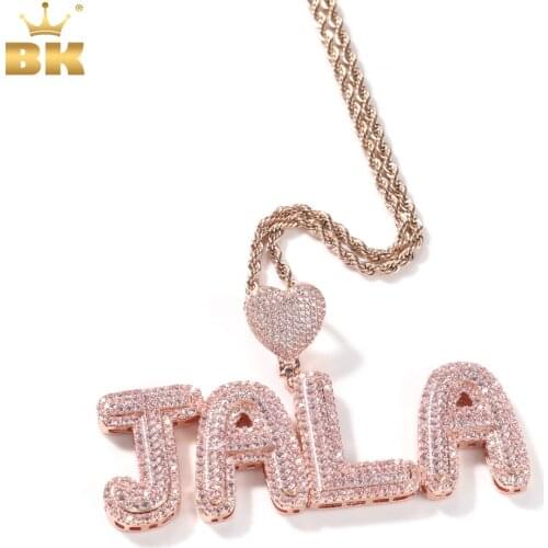 THE BLING KING Custom Initial Letter Number With Heart Bail Iced Out CZ NamePlate Pendant Necklace Charm Hiphop Jewelry