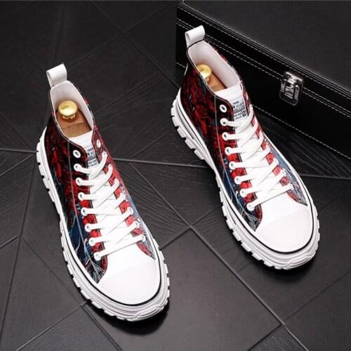 2020 Men Casual Ankle Boots Spring Autumn Canvas Thick Bottom Leisure High Top Sneakers Graffiti Trending zapatos de hombre