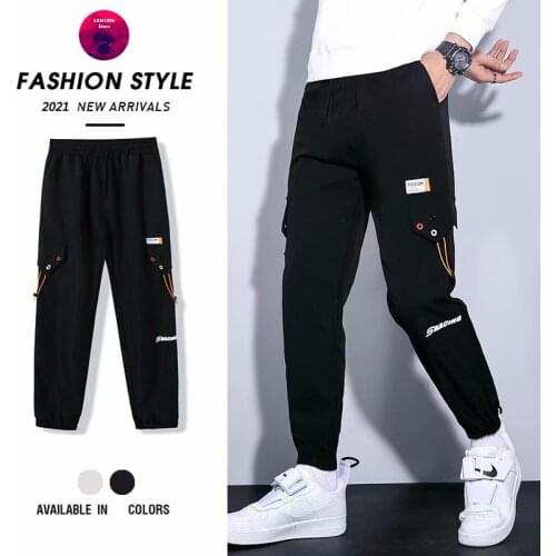 Harajuku Fashion Slim Trousers New Japanese Streetwear Cargo Pants Casual Mens Hip Hop Clothing Elastic Waist Little Feet Pants