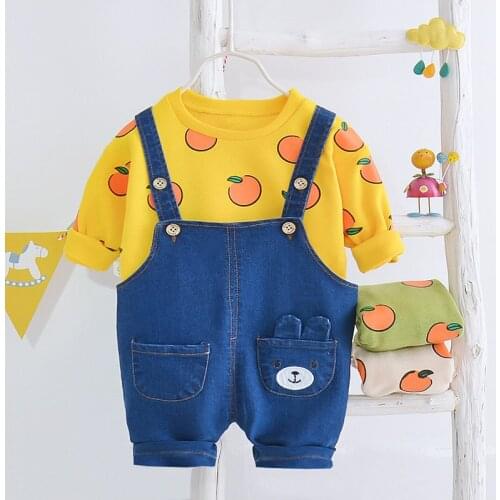 Children Autumn Clothes Baby Boy Girls Cartoon T-Shirt Full Printe Bib Pants 2Pcs/Sets Infant Out Kids Toddler Casual Tracksuits