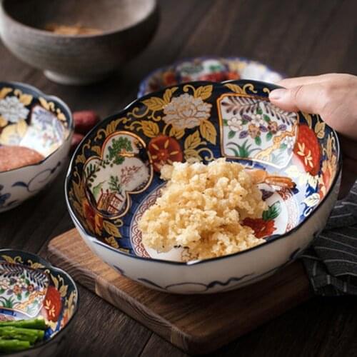 Household Ceramic Bowl Kitchen Tableware Eating Soup Noodle Ramen Bowl Large Vintage Dish Fruit Bowl