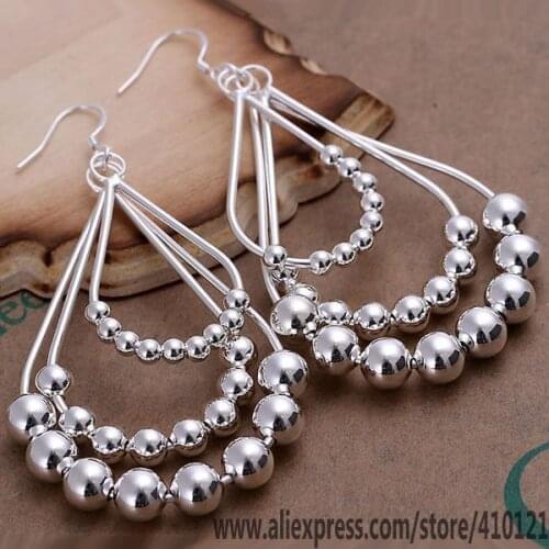 E189 Hot Sale High Quality Silver Clolor Jewelry,Wholesale Jewelry Elegant Charms Fashion Triple Bean Chain Earrings /dkvamcc